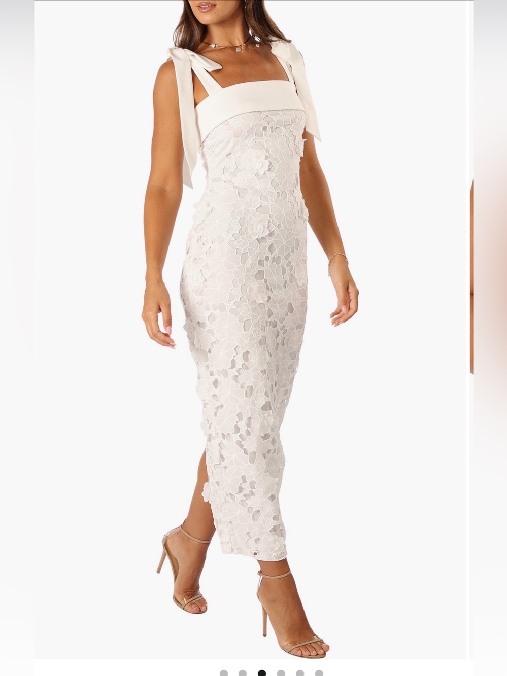 Amiable by Mable White Lace Tie-Shoulder Sheath Dress Size S